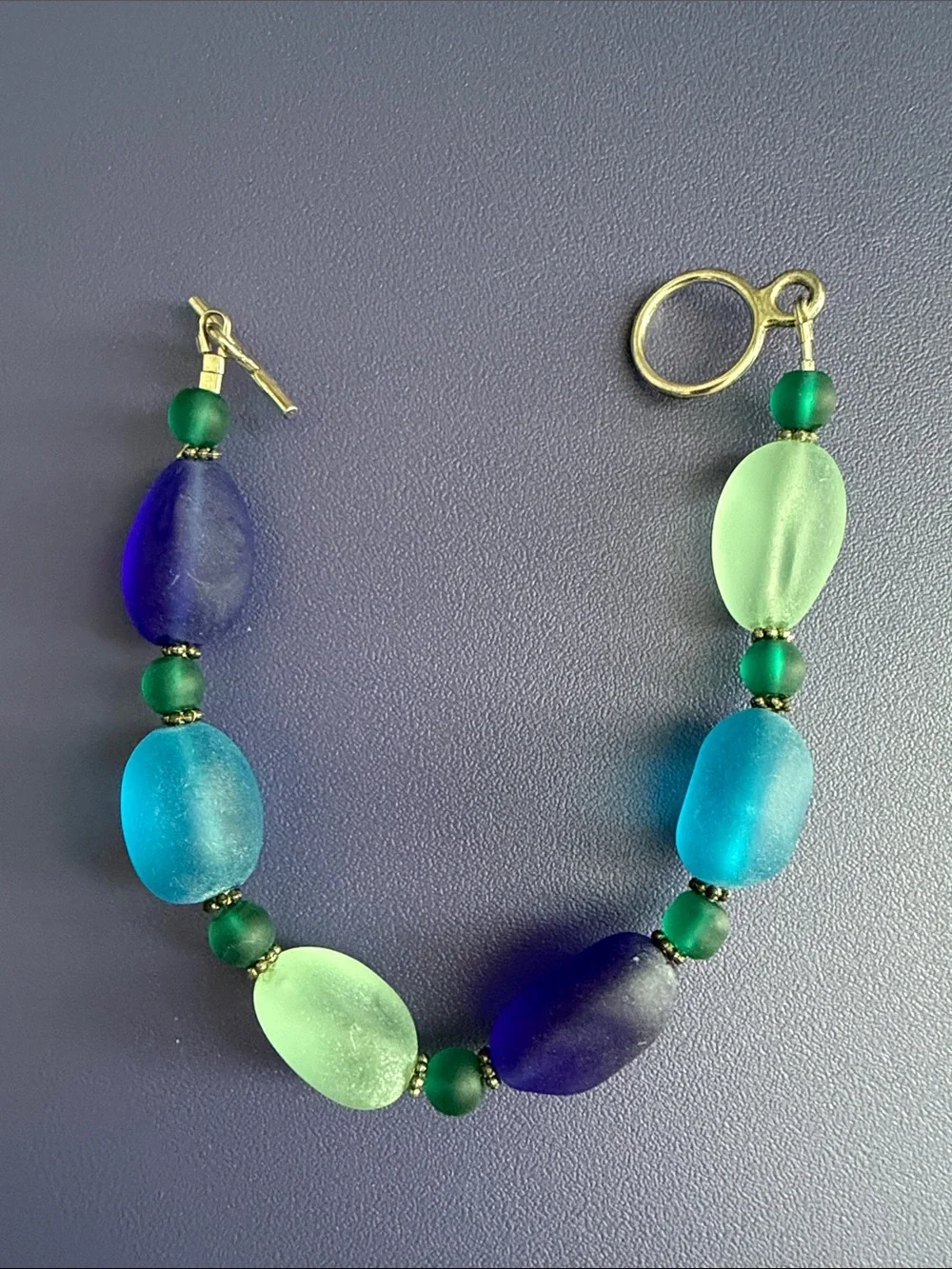 Green and Blue Seaglass Bead Bracelet - Women Jewelry